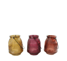 Teelichthalter Glas mit Griff 9x9x12,5cm 3 sortiert Lila