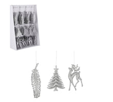 Winterornament Silber 3er-Set im Display - H14 x D10 cm