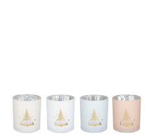 Teelichthalter Baum rosa braun grau weiß 4er Set - H10 x D8 cm