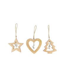 Hanger star tree heart mango wood 15x1.5x15cm Mixed Red
