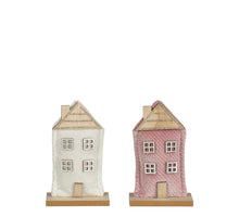 Hausdekoration weiß-rosa, 2er Set - L10 x B5 x H16,5 cm