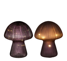 Lampe Pilz Glas lila 2 Achsen 20 LED Batterie - H25 x D20 cm