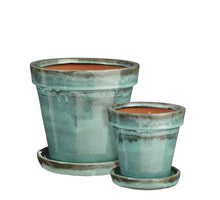 Lotus-Topf mit Untersetzer, grün, 2er-Set - H23 x D25 cm