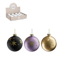 Kugel Glas Stern schwarz l.lila gold 3 sortiert Display - d8cm