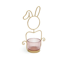 Hasen-Kerzenhalter aus Metall Ø10.5x33cm gold + rosa Glas