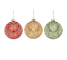 Kugel Glas Blume rot grün gold 3 sortiert Display - h3xd8cm