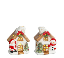 Dekoration Haus Weihnachtsmann Schneemann l.braun 2 assorti led batteriebetrieben - l13xb8xh15,5cm