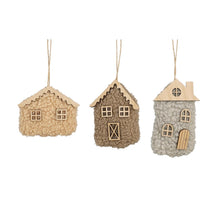 Hausornament dunkelbraun/grau/hellbraun, 3er-Set - L13 x B10 x H4 cm