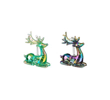 Hirschornament grün-blau, 2er-Set - L7,5 x B2,5 x H9 cm