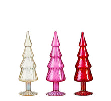 Dekobaum aus Glas, rot, rosa, gold, 3er-Set - H29 x D9 cm