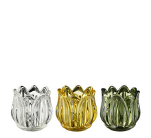 Teelichthalter Glas grün gelb 3er Set - H6,5 x D7cm
