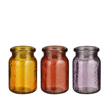 Sally Vase Glas gelb lila pfirsich 3er Set - H14 x D8 cm