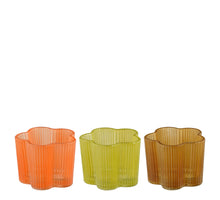 Mondy theelicht houder bruin lime oranje 3 assorti - h6xd7cm