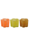 Mondy Teelichthalter braun, limettengrün, orange, 3er-Set - H6 x D7 cm