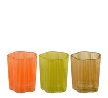 Mondy theelicht houder bruin lime oranje 3 assorti - h8,5xd7cm