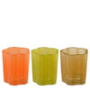Mondy Teelichthalter braun, limettengrün, orange, 3er-Set - H 8,5 x D 7 cm