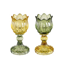 Teelichthalter Tulpe gelb grün 2er Set - H15 x D8 cm