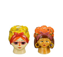 Lustiger Kerzenhalter gelb-orange, 2er Set - H10,5 x D8 cm