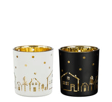 Theelicht houder huis wit zwart 2 assorti - h8xd7cm