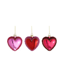 Ornament hart rood fuchsia roze 3 assorti - l9xb3xh9cm