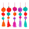 Ornament pom pon oranje fuchsia paars rood groen 5 assorti - h27xd6cm