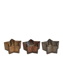 Theelicht houder ster bruin d.bruin d.grijs 3 assorti - h4xd9cm