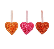 Ornament hart roze rood oranje 3 assorti - l10xb10xh4cm