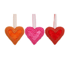 Ornament hart roze rood oranje 3 assorti - l15xb15xh5cm