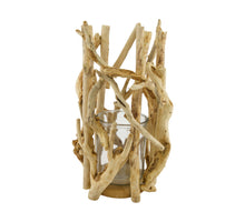 Laterne Holz antik mit Glas 24x24x38cm Gebleicht