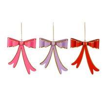 Ornament strik rood roze paars 3 assorti - l12,5xb3,5xh16cm