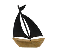 Boot aus Mangoholz mit Metall, 38 x 5 x 48 cm, Natur/Schwarz