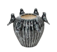 Keramikvase 26,5x26,5x20cm, Schwarz im Used-Look