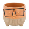 Pflanzgefäß Gesicht mit Brille Keramik 8x8x7,3cm Orange