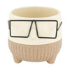 Pflanzgefäß Gesicht mit Brille Keramik 8x8x7.3cm Creme