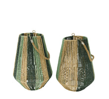 Lantern paper rope with glass 28x28x38cm 2 mixed Green/Natural