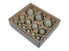 w/b. 13 assorted ribbed balls combi granite green 4/6/8 cm