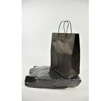 Tragetasche schwarz Kraft 23 + 12x30 cm zu 50 Stück gedreht Hand.