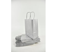 Tragetasche Silber Kraft 18 + 8x22 cm zu 50 Stück gedreht Handv.