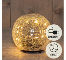 BAL  CRACKLE GLAS OPLAADBAAR 15LED CLASSIC 12CM INCLUSIEF USB KABEL