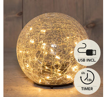 BAL  CRACKLE GLAS OPLAADBAAR 30LED CLASSIC 15CM INCLUSIEF USB KABEL