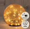 BAL  CRACKLE AMBER GLAS OPLAADBAAR 30LED CLASSIC 15CM INCLUSIEF USB KABEL