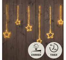 STERNVORHANG DRAHT TRANSPARENT 364L/200X80CM LED CLASSIC WARM 10 STRÄNGE/STERNE - 5M VORLAUFSCHNUR - IP44 TRANSFORMATOR AN / 8/16H TIMER / AUS / DIMMER
