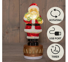 KERSTMAN GLAS DRAAIEND LED OP VOET OP BATTERIJ EN USB C 10.5X9.5X26CM