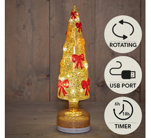 KERSTBOOM STRIKKEN GLAS DRAAIEND LED OP VOET OP BATTERIJ EN USB C 9X9X34CM