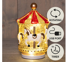 CAROUSEL GLAS DRAAIEND LED OP VOET OP BATTERIJ EN USB C 13X20.5CM