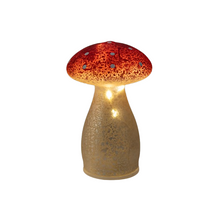 LED-Pilz aus Glas, batteriebetrieben mit Timer, H15cm, weiß mit roten Punkten