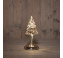 Weihnachtsbaum auf Stamm, Glas, LED, batteriebetrieben, mit Timer, H 20,5 cm, silber