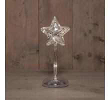 LED-Tischleuchte auf Fuß, Glas, batteriebetrieben, mit Timer, H23,5 cm, silber