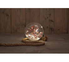 B.O. BALL GLAS GETROCKNETE BLUMEN IM SCHNEE 18CM AUF SCHNUR / 15LED WARM WEISS - 2XAA