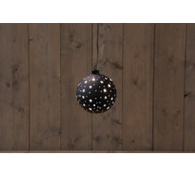 B.O. GLASKUGEL SCHWARZ MIT STERNEN 12CM / LED WARMWEISS - 2XAAA